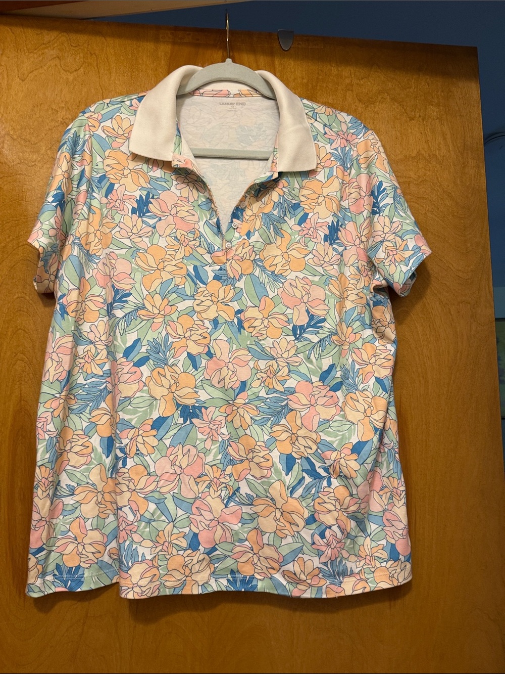 Lands' End Pastel Floral Polo in Pink, Blue & Peach